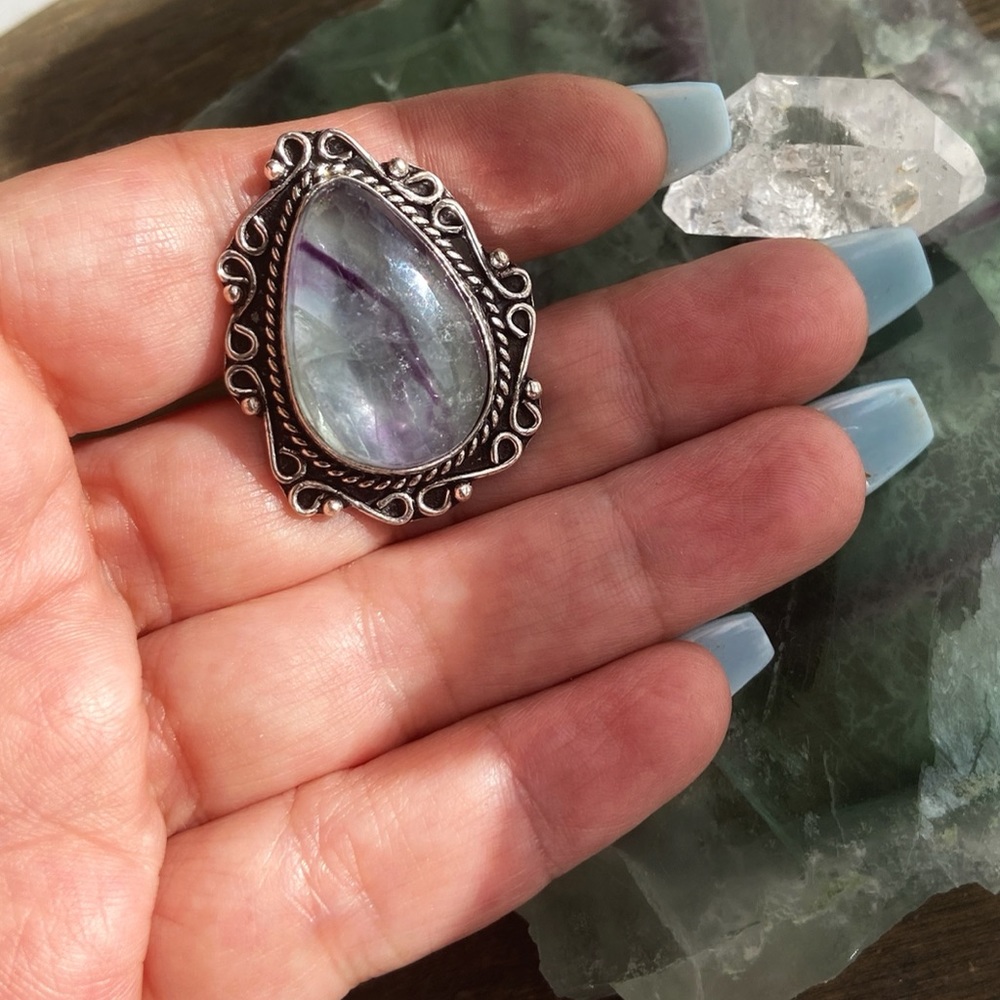 HUGE FLUORITE STERLING SILVER RING - Picture 2 of 12